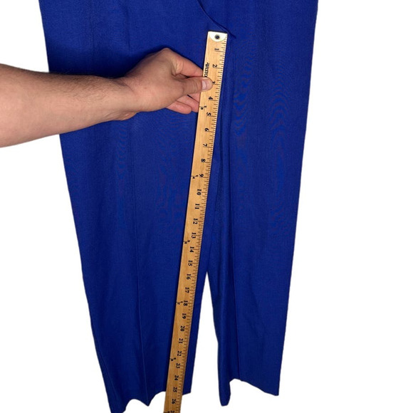 Free People Vintage 6 High Waist Straight Leg Dress LINEN Pants Crop Cobalt Blue - Picture 6 of 6